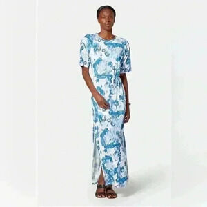 Joie Blue and White Puff Sleeve Resort Maxi Dress